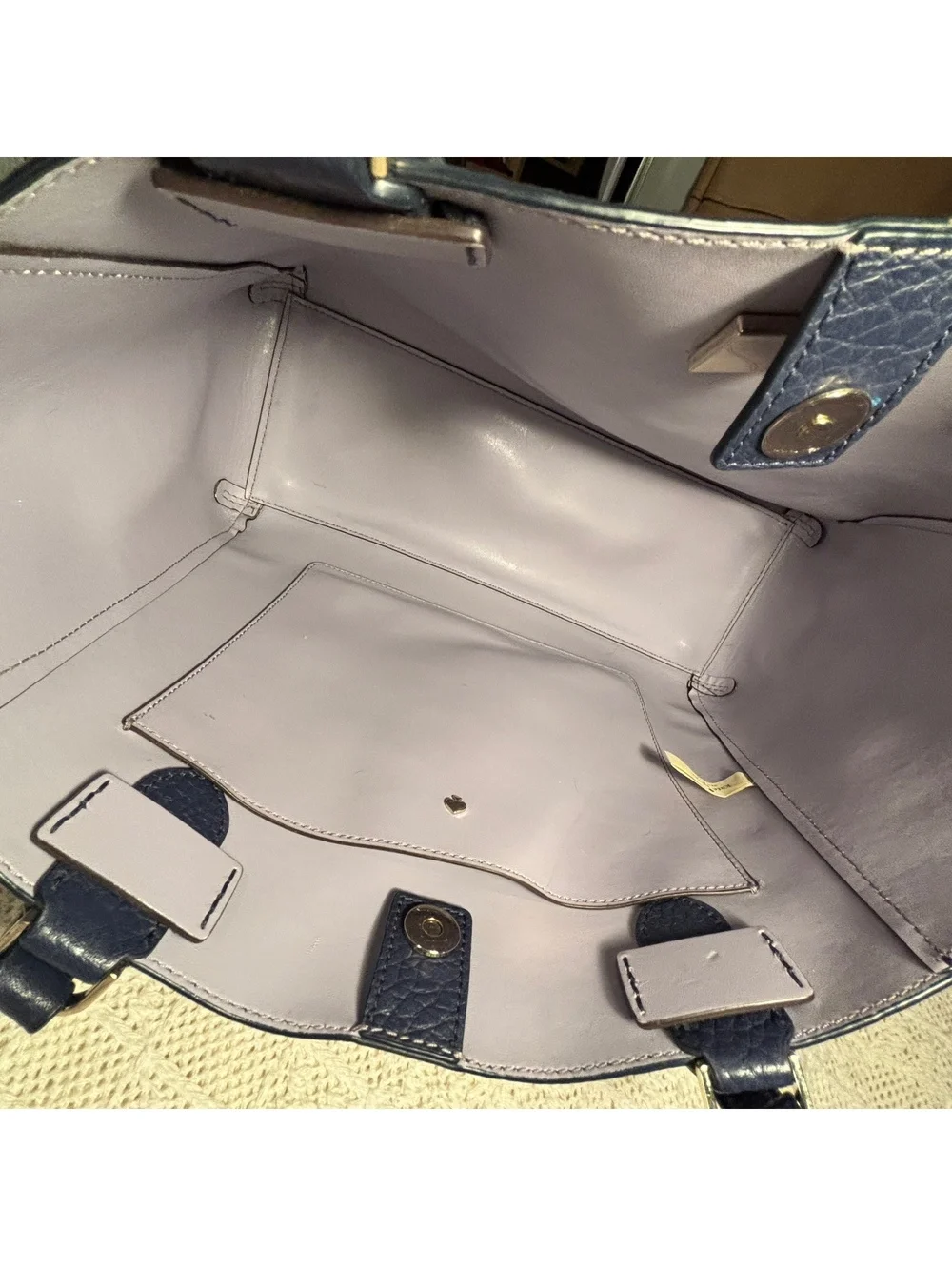 Kate Spade New York Navy Blue Pebbled Leather Tote Bag